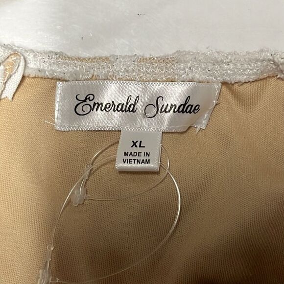 NWOT EMERALD SUNDAE | Juniors' Nude Slim Allover Lace Overlay Side-Slit Gown XL - Picture 7 of 11